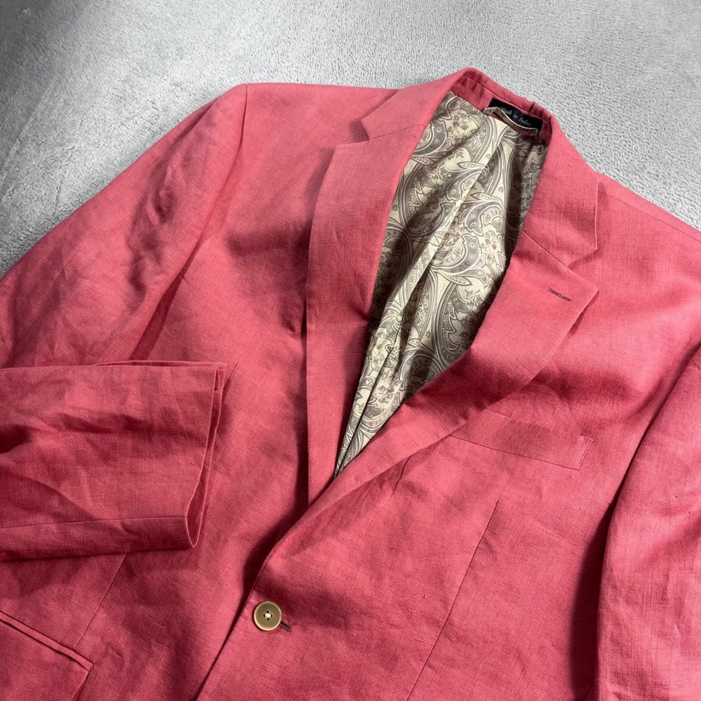 Lauren Ralph Lauren Mens 40L Pink 100% Linen 2-Button Sport Coat Blazer Paisley